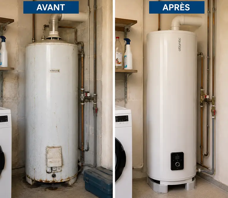 Avant et après remplacement de chauffe-eau
